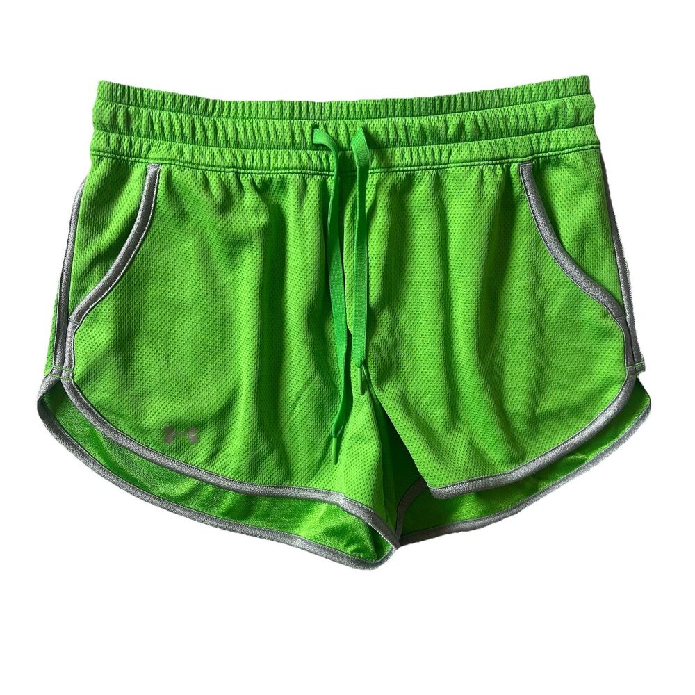 Under Armour Shorts Semi Fitted HeatGear Womens XS Pockets Mesh Lime Green Gray